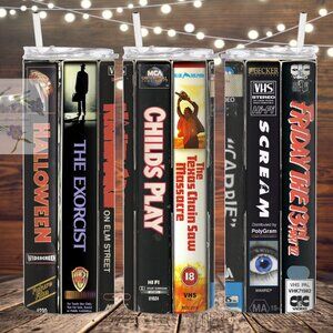 Halloween Movie VHS Case metal insulated tumbler